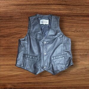 Vintage Open Road Mens Black Leather Vest Size L Airbrushed Eagle On Back